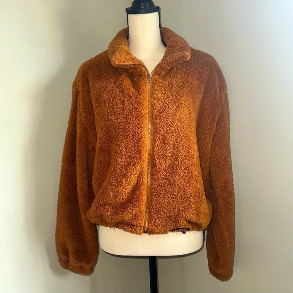 Sadie & Sage | Fuzzy Burnt Orange Zippered Crop Sweater | M